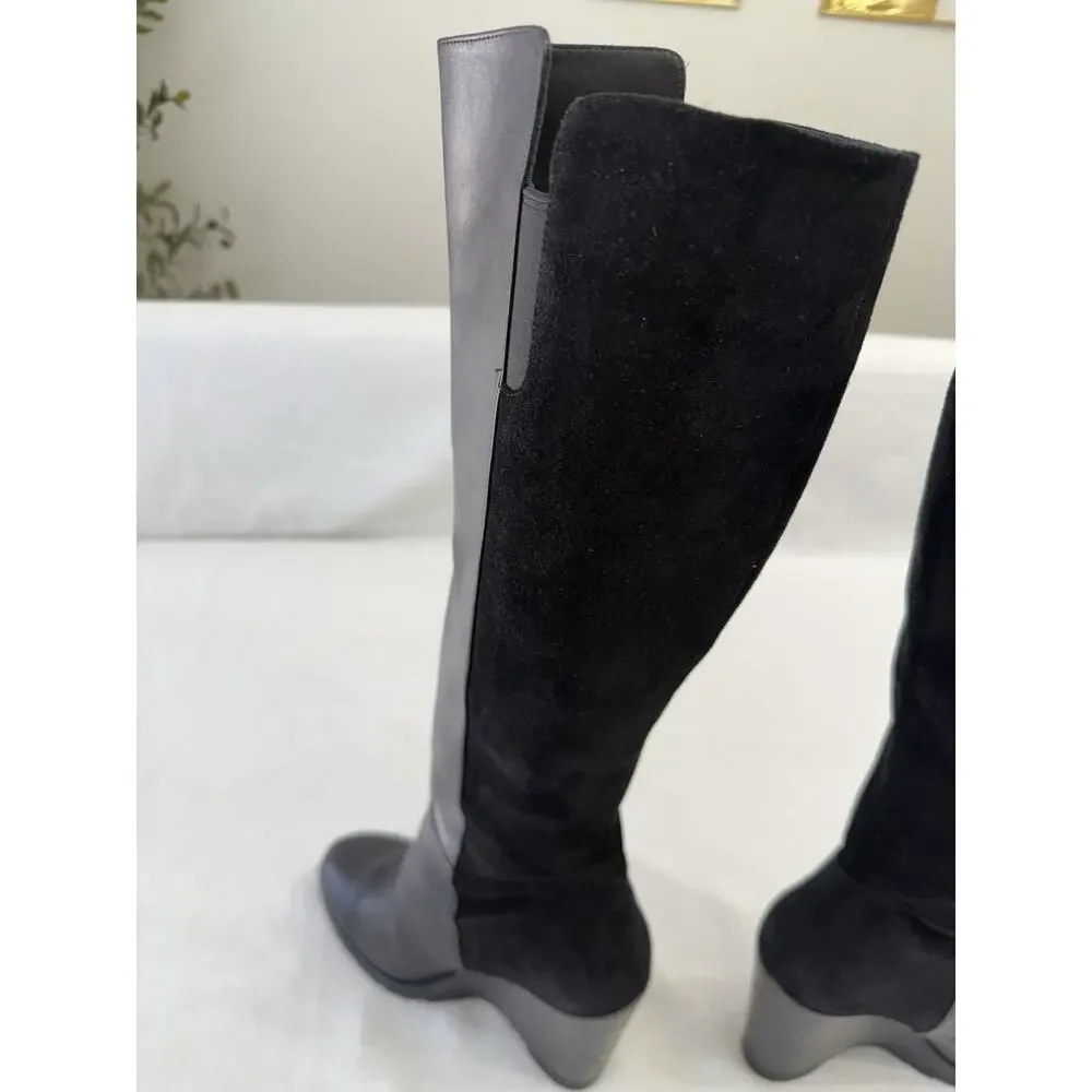 Michael Kors Clara Wedge Knee High Black Leather Women's Boots 6.5M Clean!